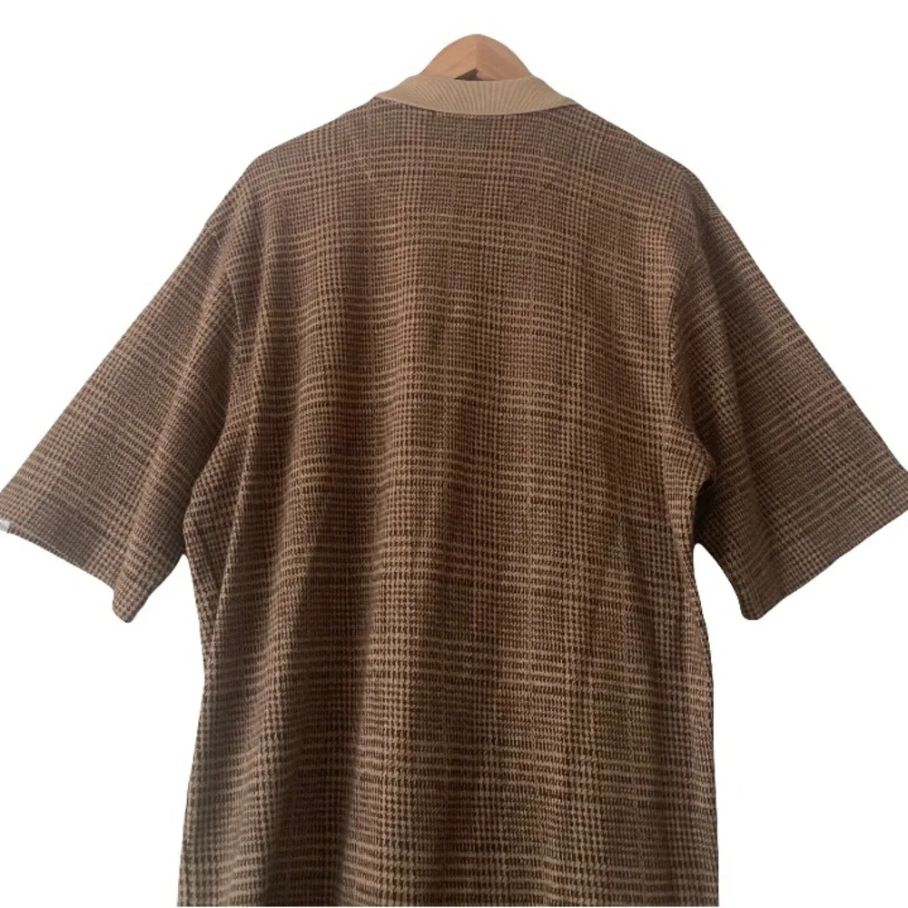 Vtg Ralph Lauren Polo Golf Brown Houndstooth Knit Polo Shirt Men’s L Preppy